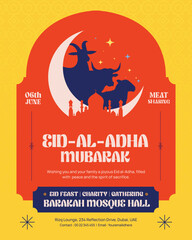 Eid Al-Adha Mubarak Celebration Instagram Post with Sacrificial Animals and Crescent