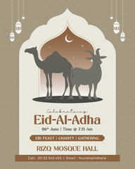  Eid Al-Adha Celebration Instagram Post with Camel and Goat Silhouettes