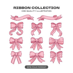 Pink Ribbon and Bow Hand Drawn Collection Set