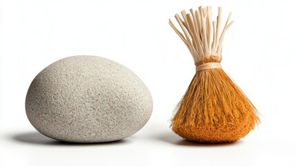 Creative composition of stone and brush object.