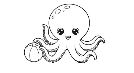 Obraz premium Adorable Cartoon Octopus Playing with a Ball Free Coloring Page
