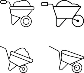 Minimalist Line Art Illustrations of Wheelbarrows in Grid Layout