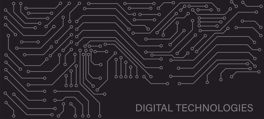 Printed circuit board of digital technology circuit diagram. Vector illustration. Sketch for creativity.