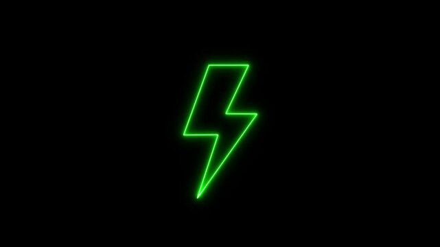 Neon battery icon concept. Glowing neon charging icon isolated. Neon lighting icon animation . neon battery charging power icon animation on black background.