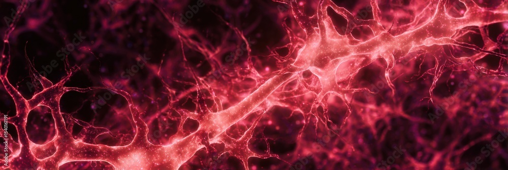Poster Nervous System Under Stress Displaying Red Glow in a Calming Gradient Space With Intricate Neural Connections