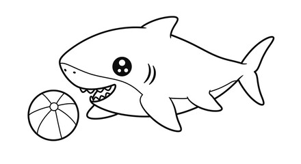 Obraz premium Adorable Cartoon Shark Playing with Beach Ball Free Printable Coloring Page