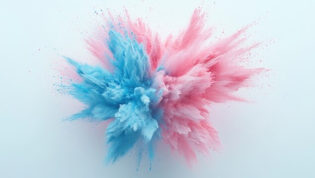 Abstract explosion of light blue and light pink powder
