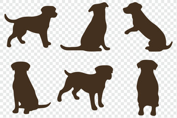 Happy playful wild dog silhouette. Standing, running and hunting dog icon or symbol.
