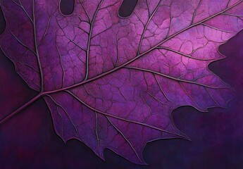Close-up of the veins on maple leaves, with purple light illuminating them