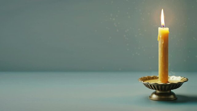 burning candle in a candlestick 4k video background for text and titles