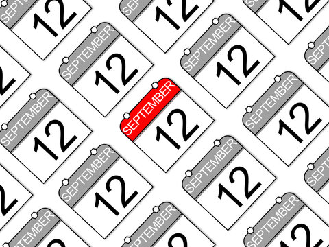September 12. Tilted gray calendar background. Appointment scheduling.