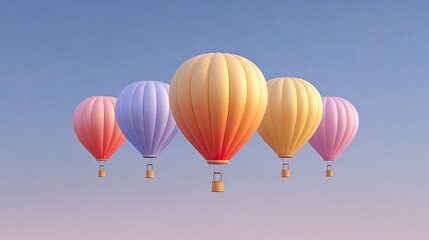 Obraz premium Colorful Hot Air Balloons in a Clear Sky at Sunrise Over Landscape