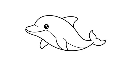 Obraz premium Adorable Cartoon Dolphin Illustration Line Art Drawing of a Smiling Dolphin