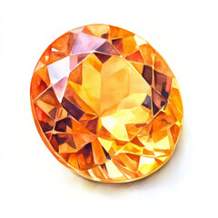 Bright orange gemstone with fiery brilliance, round faceted crystal with warm glow, golden yellow topaz, a jewel for accessories and jewelry collection