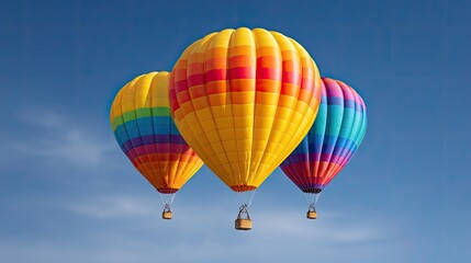 Fototapeta premium Colorful Hot Air Balloons in Clear Blue Sky Over Scenic Landscape