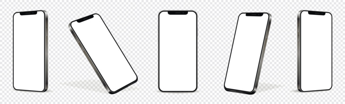 Realistic smartphone mockup. Mobile phone vector isolated on transparent background.