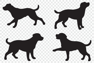 Silhouettes of a dog, vector, isolated collection. Dogs group standing or sitting of different breed. eps 10