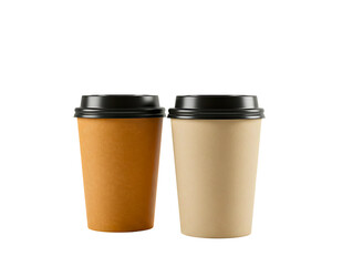 Two disposable coffee cups isolated on transparent background