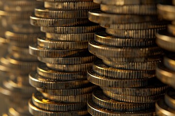 High Detail Image of a Stack of Four Rows of Coins