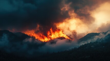 Naklejka premium Forest fire landscape