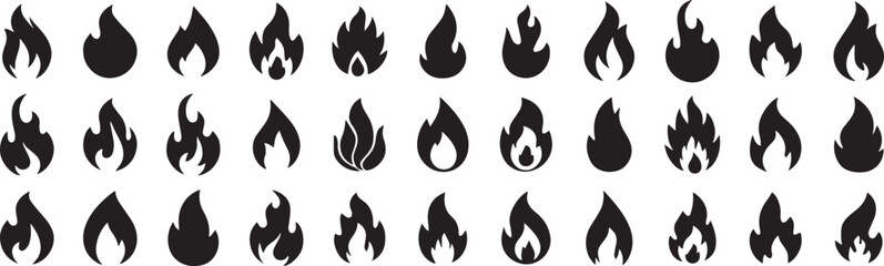 Fire, Flame, Outline, Cartoon, Icon Set, Element Vector