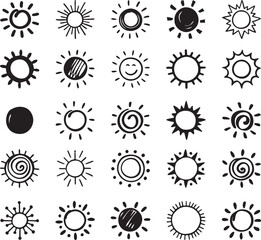  Sun, Weather, Outline, Icon Set, Minimal, Line Art Vector