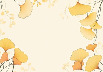Ginkgo leaves, yellow background, light color theme, flat illustration style