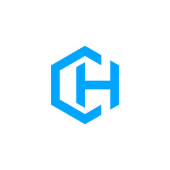 Modern Blue Hexagonal CH Lettermark Logo Design Concept