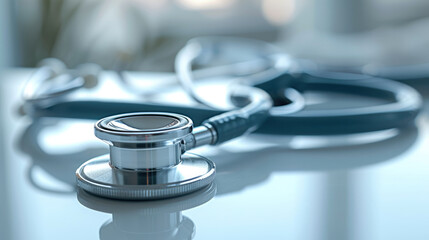 Stethoscope medical healthcare hospital equipment closeup professional tool blue reflection clean modern examination diagnosis