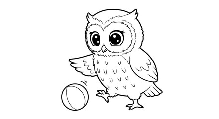Fototapeta premium Adorable Cartoon Owl Playing with a Ball Free Coloring Page