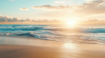 Serene beach sunset coastal shoreline gigapixel standard banner mockup tranquil environment wide-angle view nature concept for visual appeal