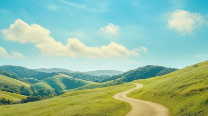 Obraz premium Scenic landscape pathway under clear blue sky in breathtaking nature setting gigapixel standard panoramic banner mockup