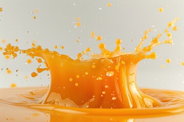 Vibrant Color Image of a Smooth Drop Splash of Orange Juice on an Isolated White Background