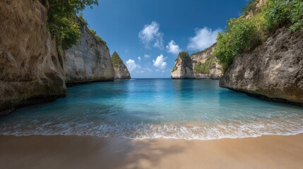 Breathtaking Tropical Beach with Cliffs Under Clear Blue Sky
