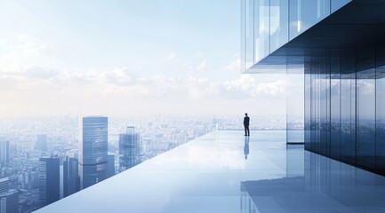 Modern businessman on elevated city rooftop
