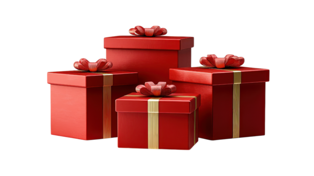 Stack of Red Gift Boxes with Gold Ribbons