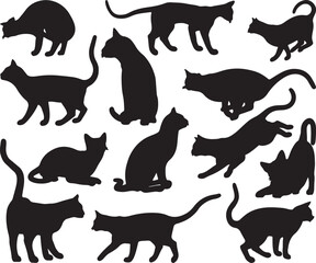 Cat Silhouette Vector Set, Pet Animal Icons Collection, Black Feline Artwork