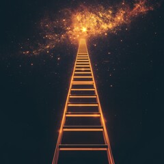 Golden glowing staircase ascending into a cosmic sky filled with stars and ethereal light.