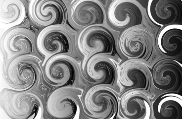 Abstract black and white spiral pattern with brush stroke effect, creating a dynamic and textured impression in elegant monochrome shades