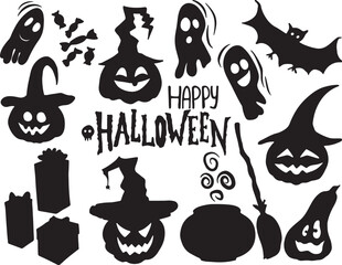 Scary Halloween Vector Collection Witches Ghosts Zombies Tomb Symbols Pack
