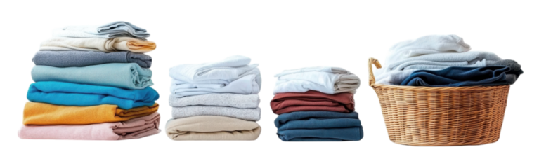 Neatly Stacked Laundry and Basket