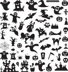 Scary Halloween Vector Collection Witches Ghosts Zombies Tomb Symbols Pack