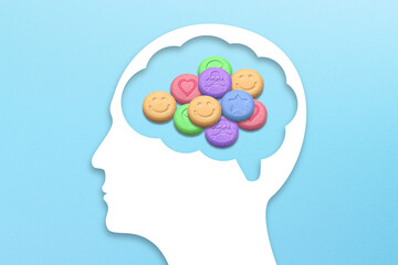 Brain Shaped Silhouette Filled With MDMA or Ecstasy pills