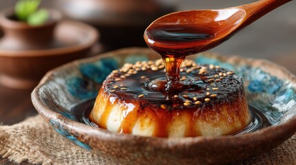 Sweet cascade: A caramel dream atop a smooth blancmange pudding