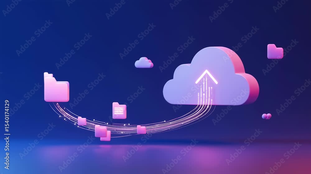 Poster files are uploading to a cloud storage system. data transfer and digital network concept for modern 