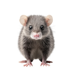 Close-up studio shot of a young furry rat, a domestic rodent with brown fur, isolated on a white background