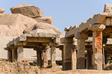 Ruins of The Hampi, ancient Vijayanagara Empire, hindu culture and religion, UNESCO World Heritage Site, Hampi, Karnataka, India.