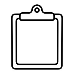 Outline style image depicts a blank clipboard, with no document attached or content visible, denoting an empty record, a clean slate, or a new form ready for use. Related to blank canvas for planning