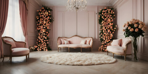 luxury living room with roses