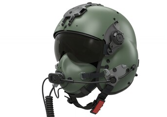Military Olive Green Flight Helmet With Tinted Visor Isolated on White